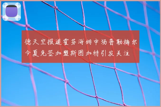德天空报道霍芬海姆中场普勒梅尔今夏免签加盟斯图加特引发关注