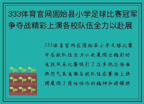333体育官网固始县小学足球比赛冠军争夺战精彩上演各校队伍全力以赴展现风采